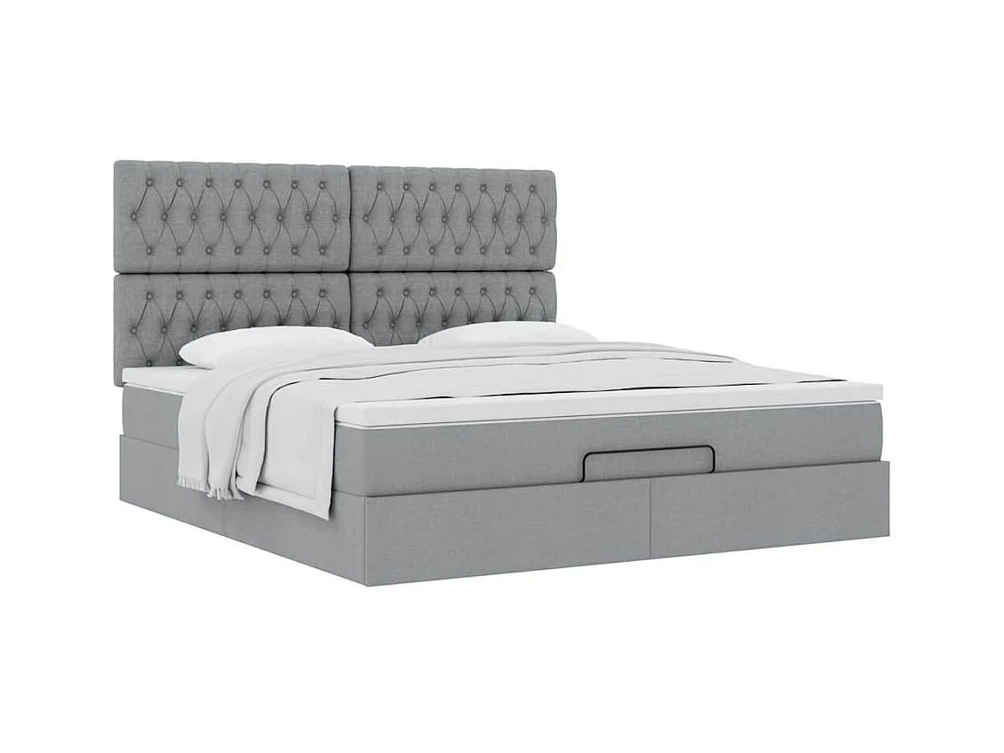 Cadre de lit ottoman et matelas gris clair 180x200 cm tissu