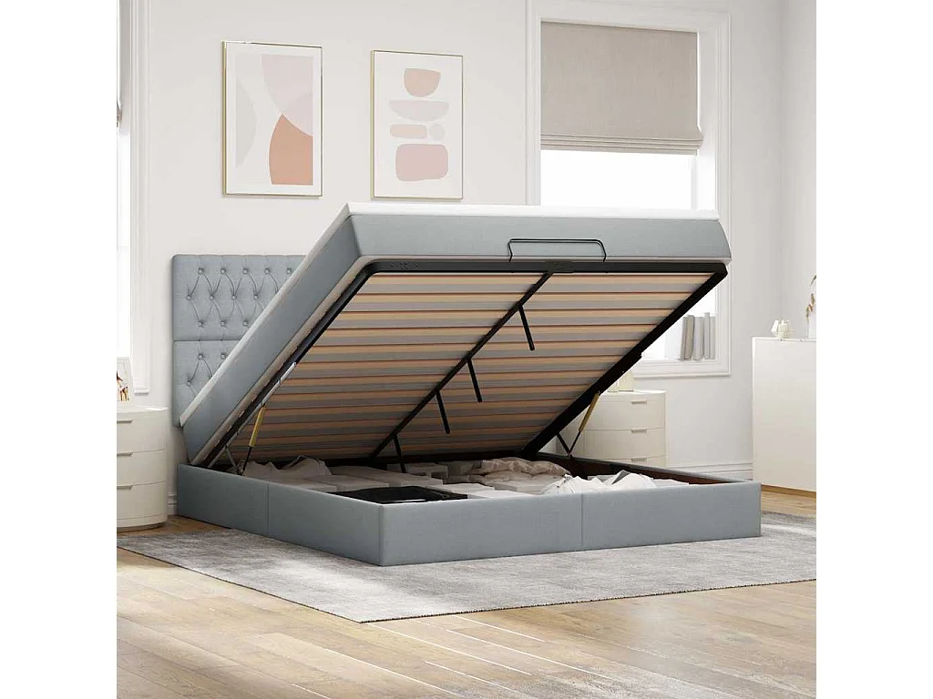 Ottoman-Bett mit Matratze Hellgrau 180x200 cm Stoff