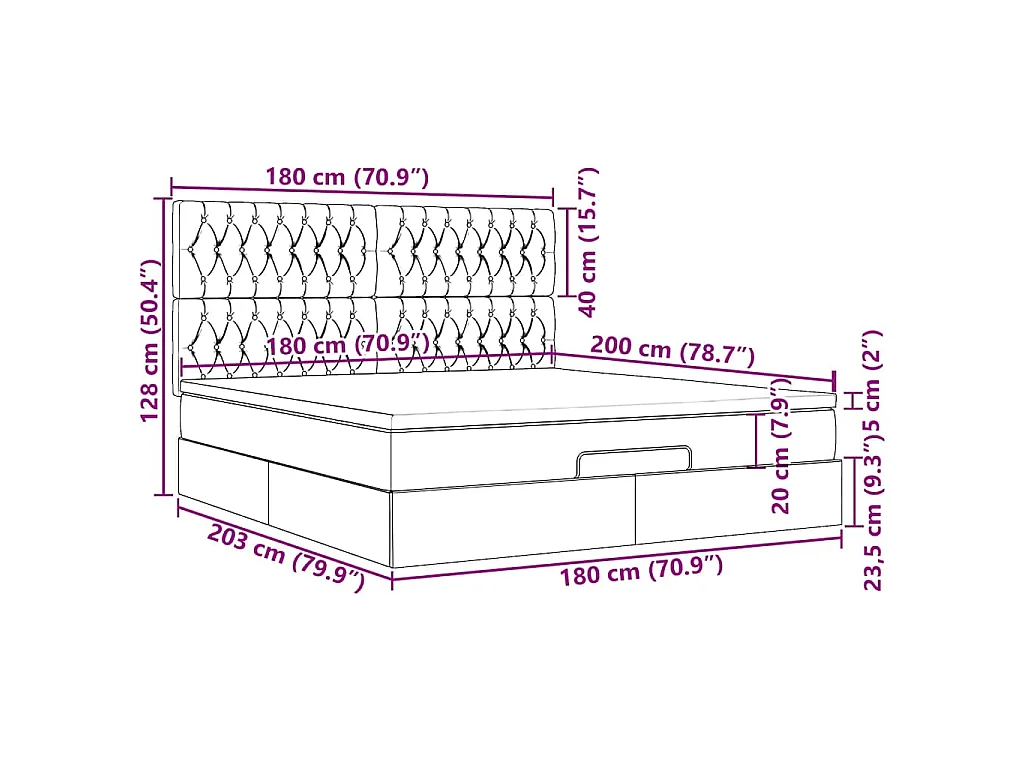 Ottoman-Bett mit Matratze Hellgrau 180x200 cm Stoff
