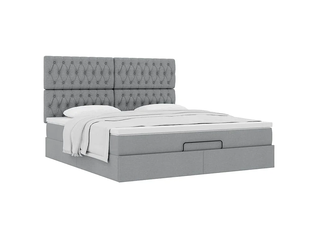Ottoman-Bett mit Matratze Hellgrau 180x200 cm Stoff