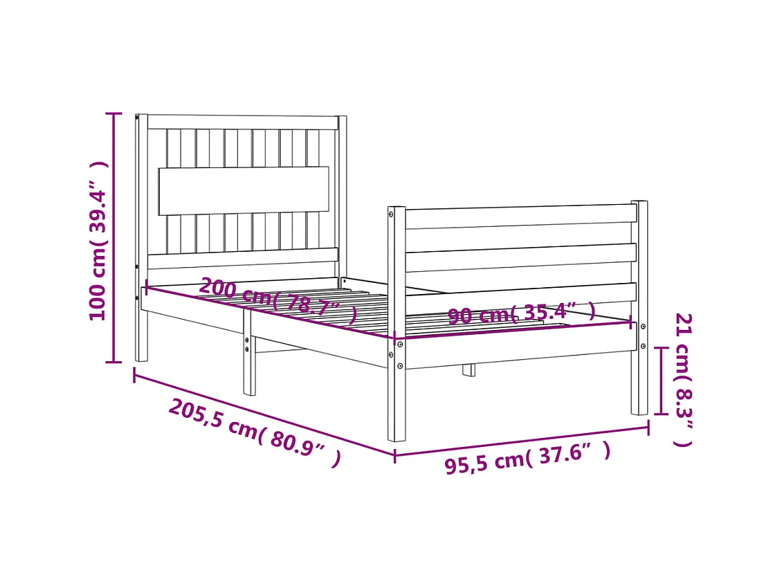 Cadre de lit sans matelas blanc 90x200 cm bois massif