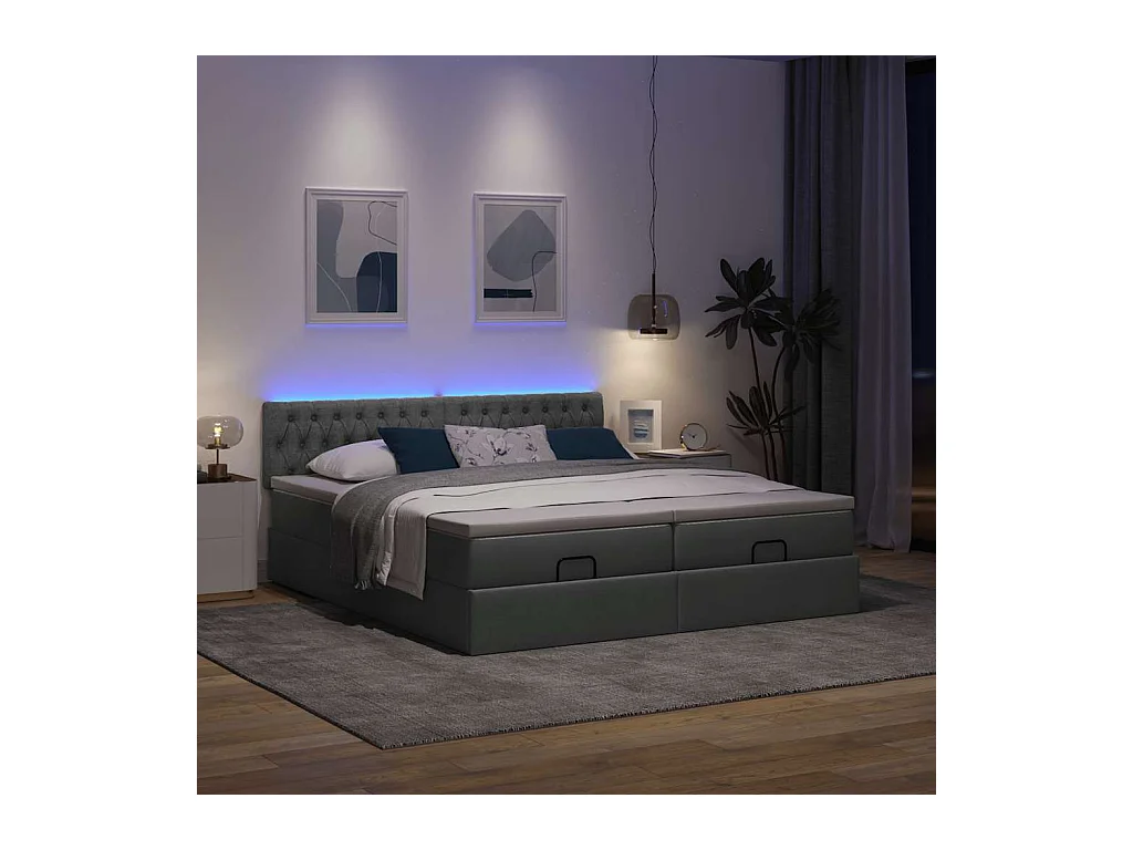 Ottoman-Bett mit Matratzen & LEDs Dunkelgrau 160x200 cm Stoff