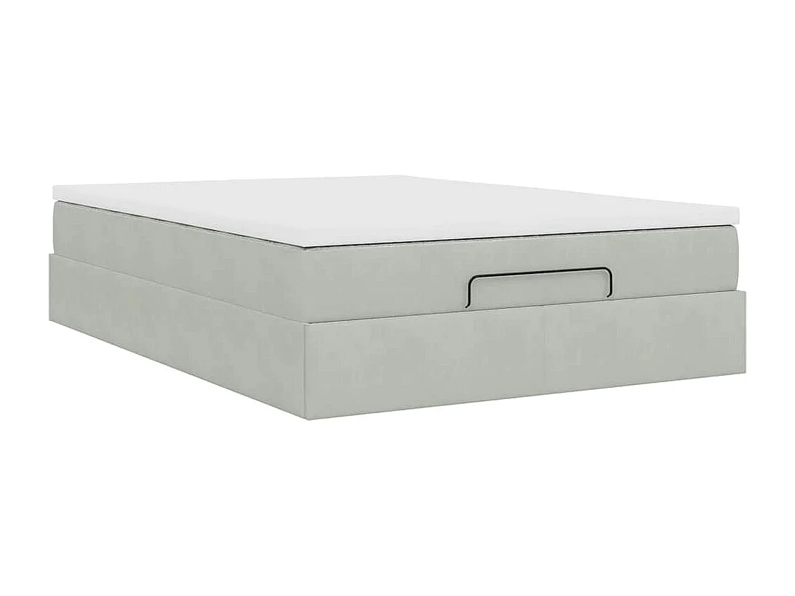 Cadre de lit ottoman avec matelas gris clair 140x200 cm velours