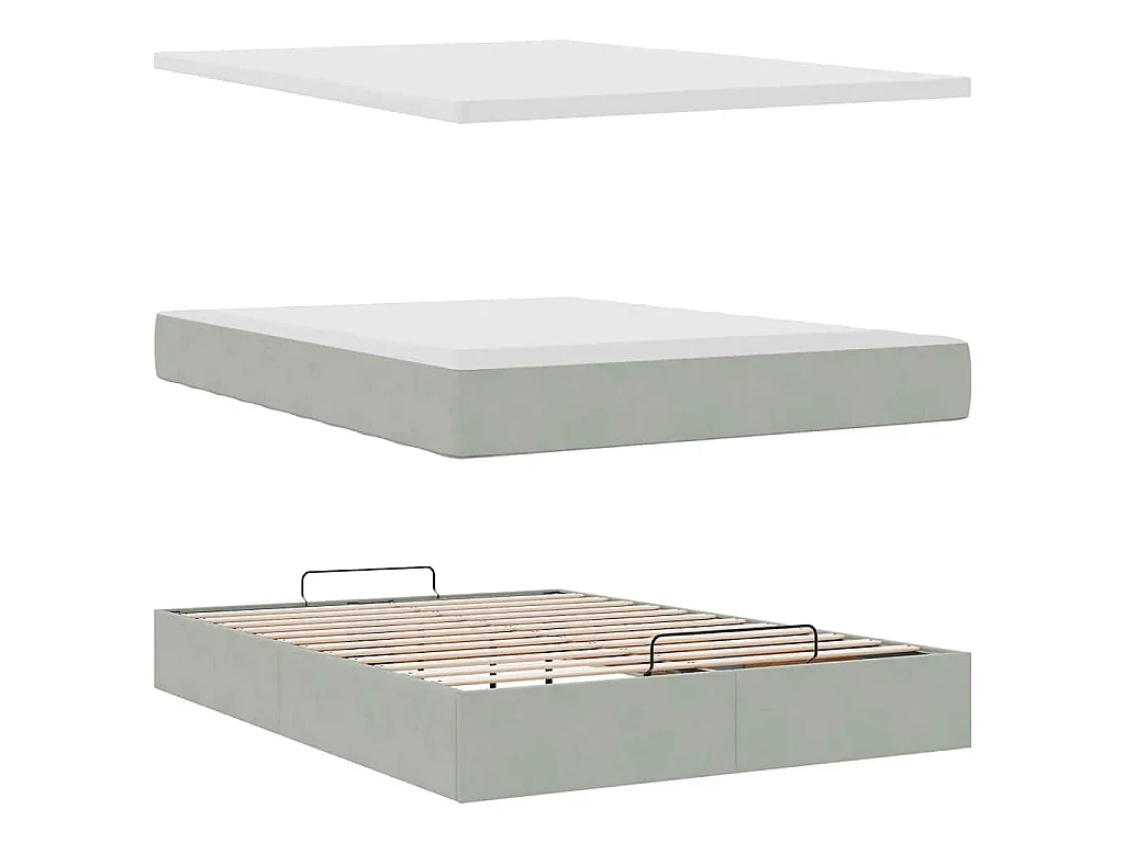 Estructura cama otomana con colchón gris claro 140x200cm