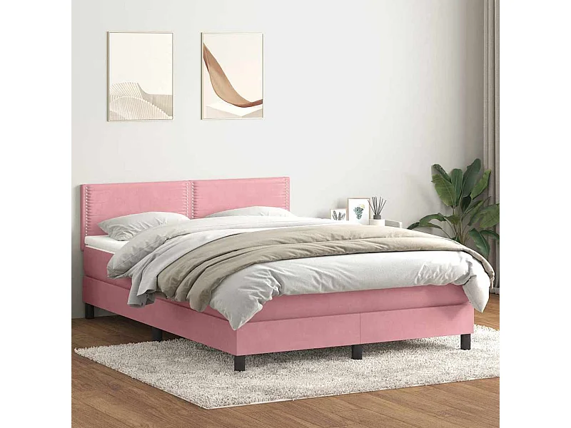 Boxspring met matras fluweel roze 160x220 cm