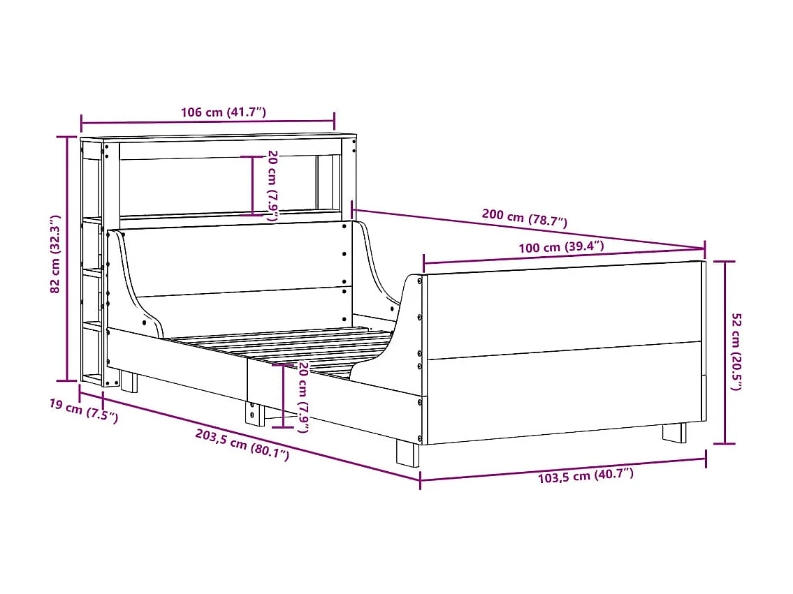 Bedframe zonder matras massief grenenhout wasbruin 100x200 cm