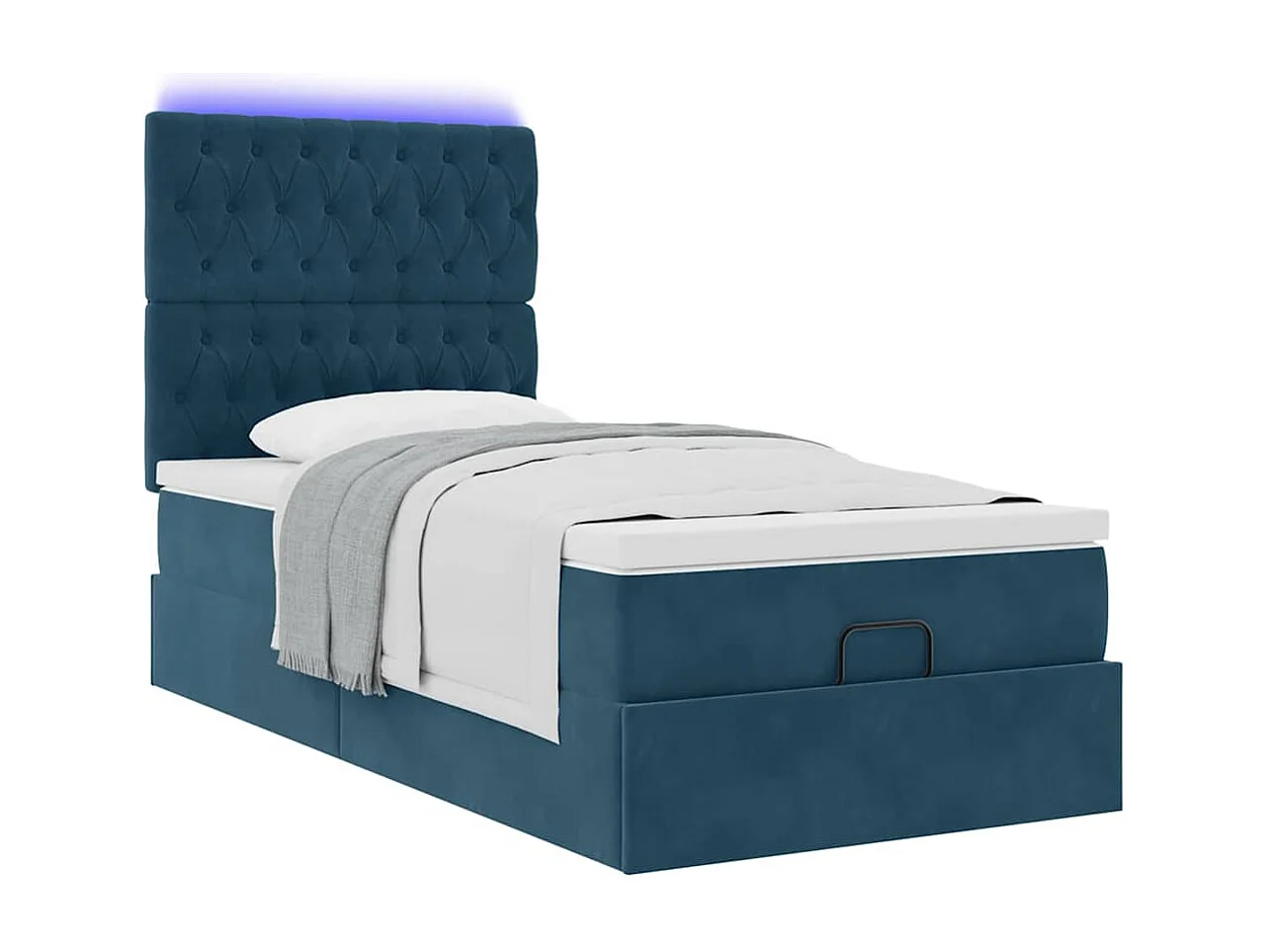 Cadre de lit ottoman avec matelas bleu foncé 90x190 cm velours