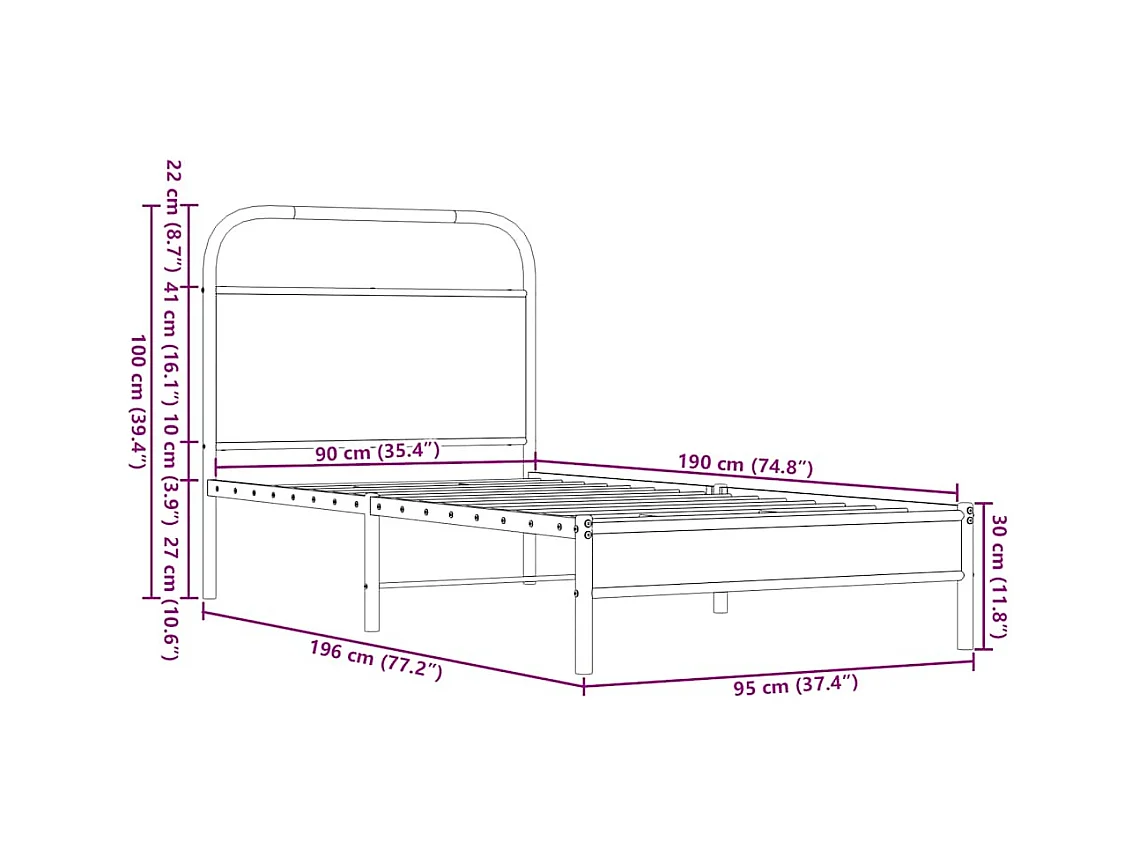 Bettgestell ohne Matratze 90x190 cm Braun Eichen-Optik