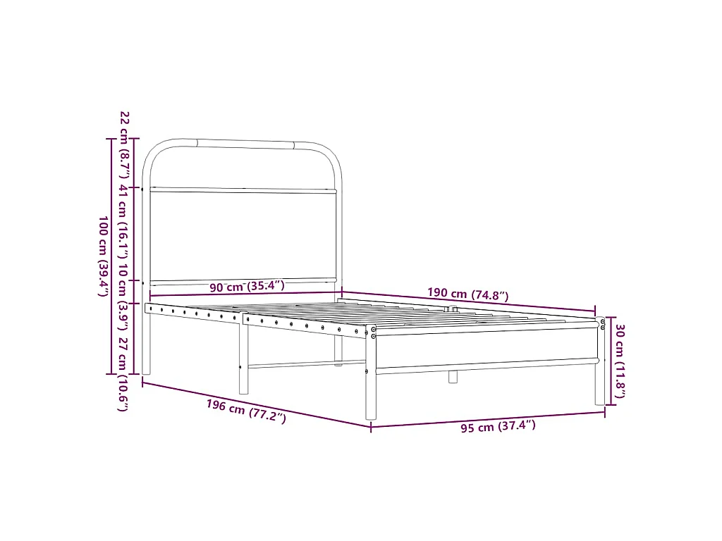 Cadre de lit sans matelas 90x190cm chêne marron bois ingénierie