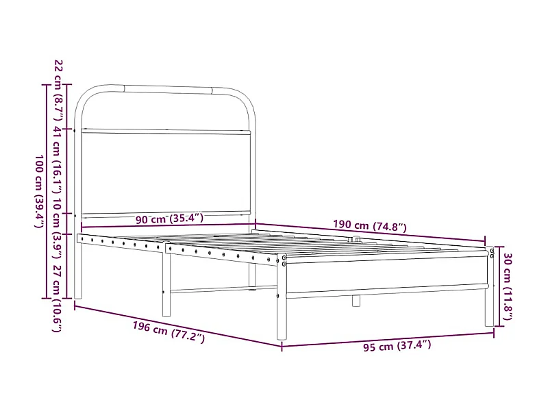 Bettgestell ohne Matratze 90x190 cm Braun Eichen-Optik
