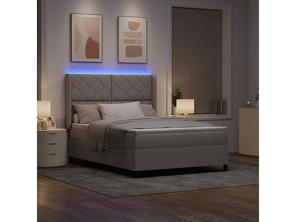 Lit à ressort LED avec matelas Taupe 160 x 200 cm tissu