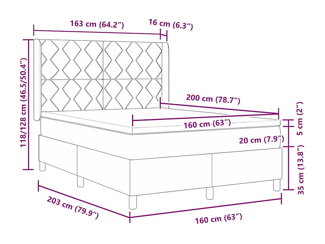 Lit à ressort LED avec matelas Taupe 160 x 200 cm tissu