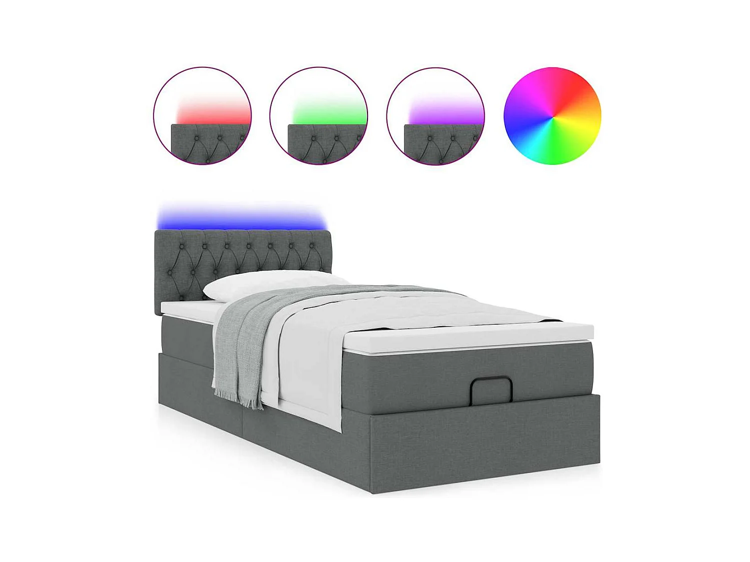 Bed poef met matras en LED's 90x200 cm stof donkergrijs