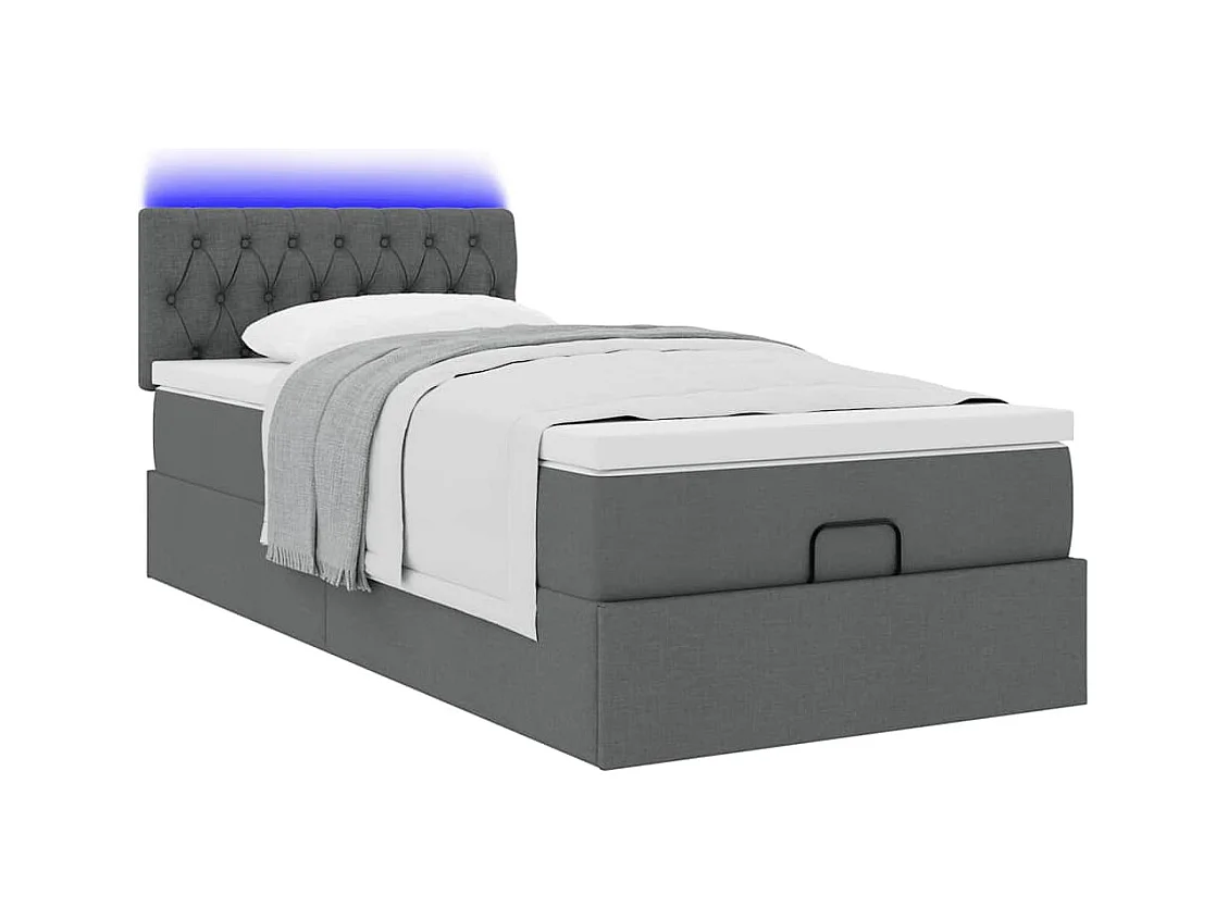 Bed poef met matras en LED's 90x200 cm stof donkergrijs