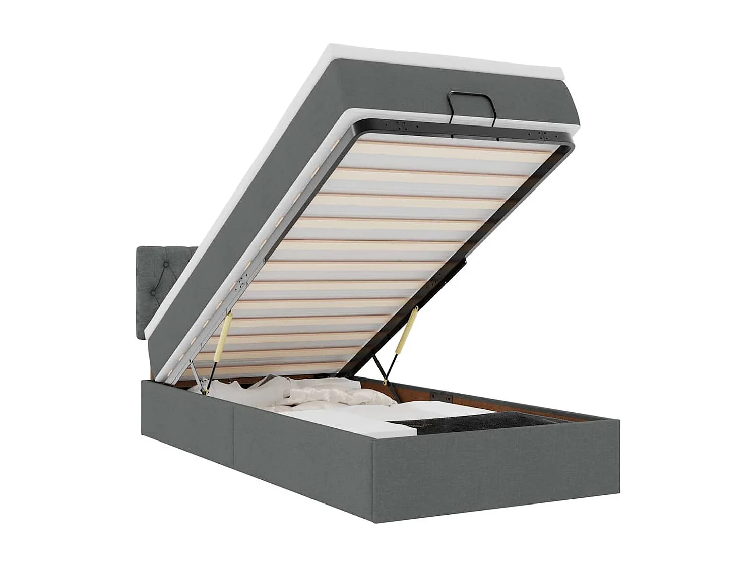 Lit ottoman avec matelas et LED gris foncé 90x200 cm tissu