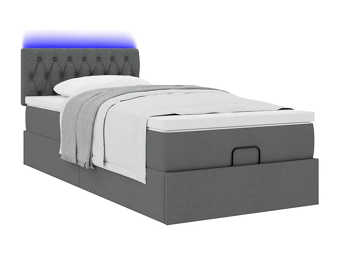 Lit ottoman avec matelas et LED gris foncé 90x200 cm tissu