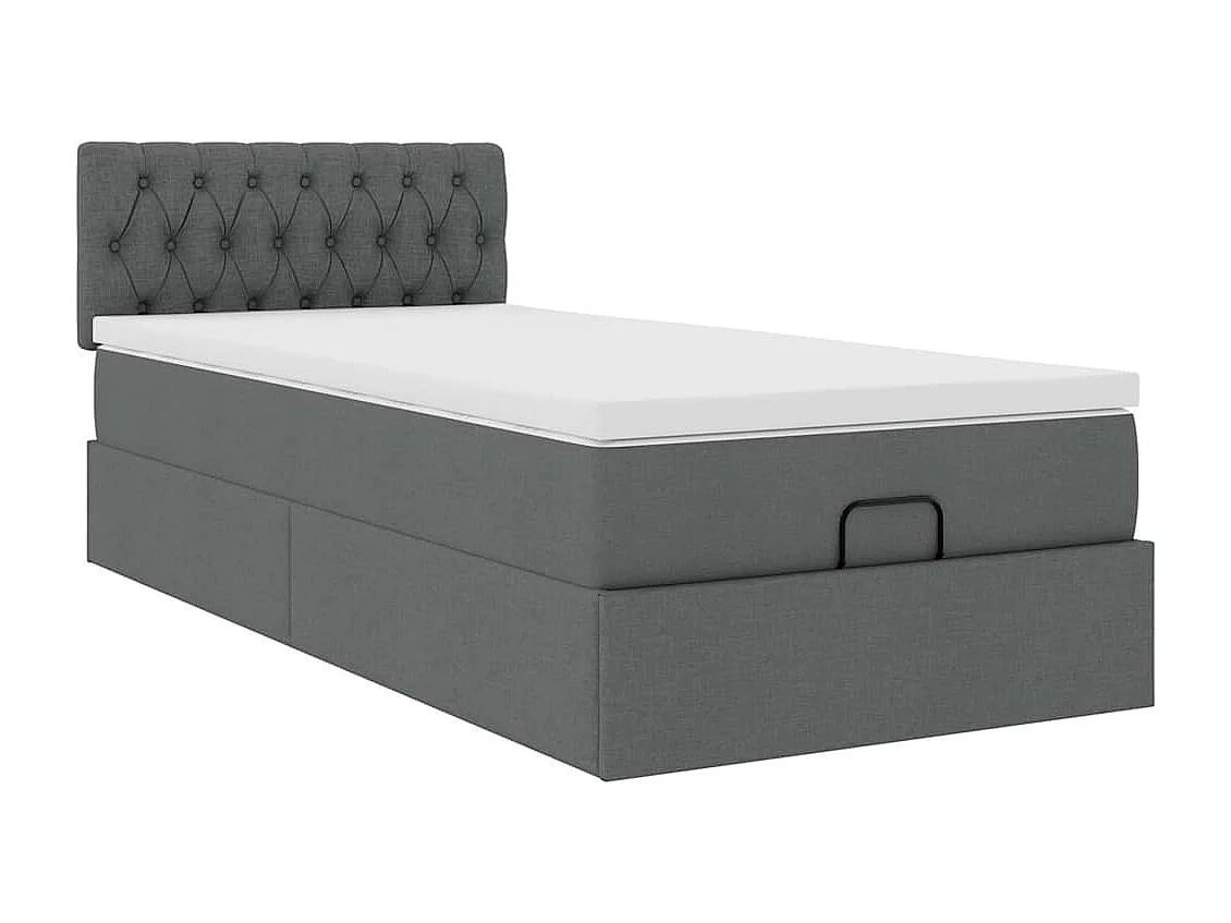 Lit ottoman avec matelas et LED gris foncé 90x200 cm tissu