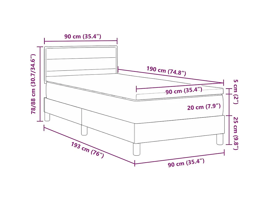 Letto box spring con materasso Grigio scuro 90 x 190 cm Tessuto