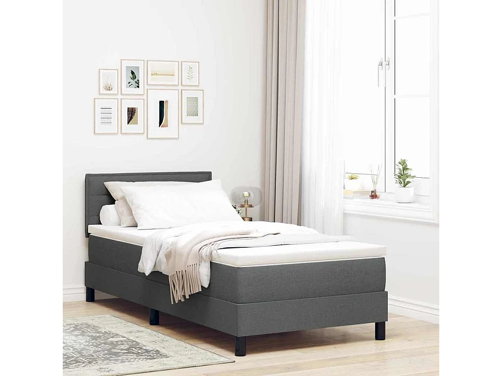 Lit à ressorts avec tête de lit Gris foncé 90 x 190 cm tissu