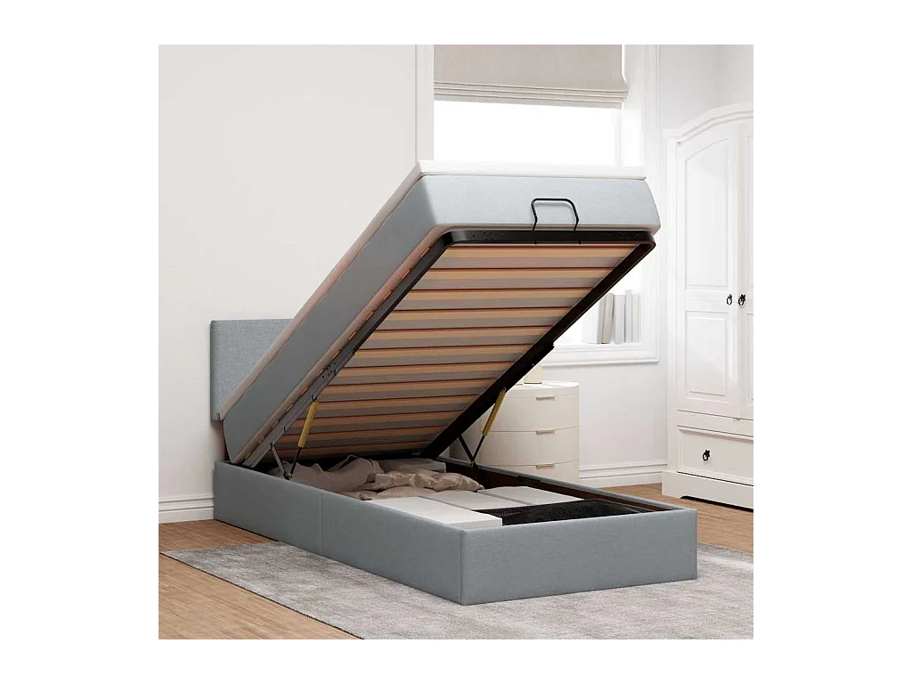 Cama otomana com colchão 100x200 cm tecido cinzento claro