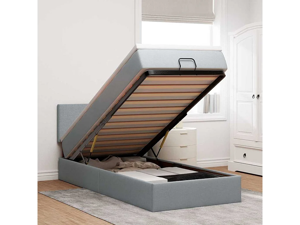 Ottoman bed met matras en LED's 100x200 cm stof lichtgrijs