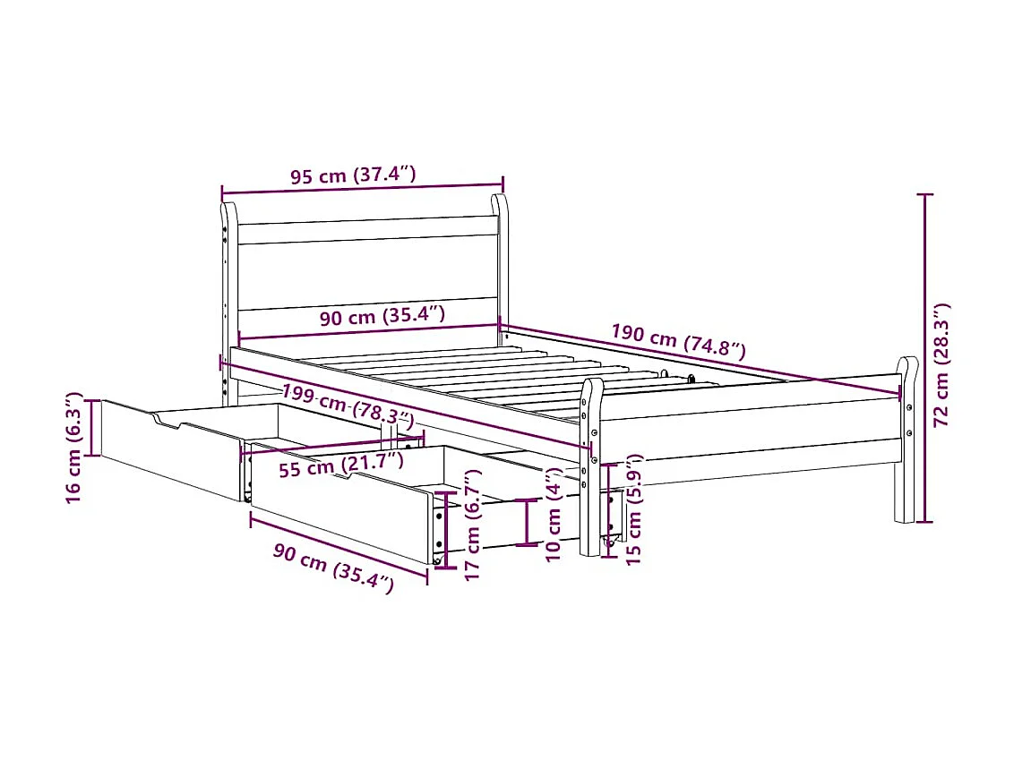 Cadre de lit sans matelas 90x190 cm bois de pin massif