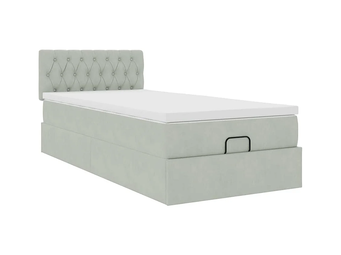 Cadre de lit ottoman et matelas gris clair 90x190 cm velours