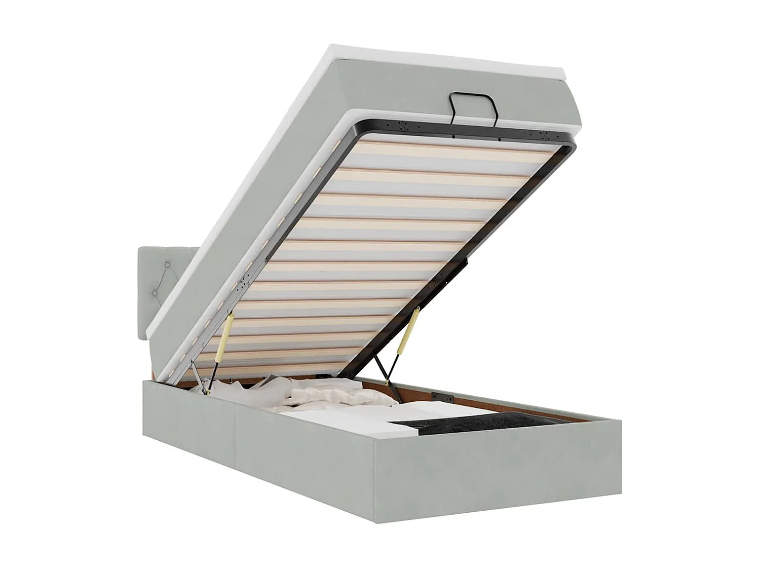 Cadre de lit ottoman et matelas gris clair 90x190 cm velours