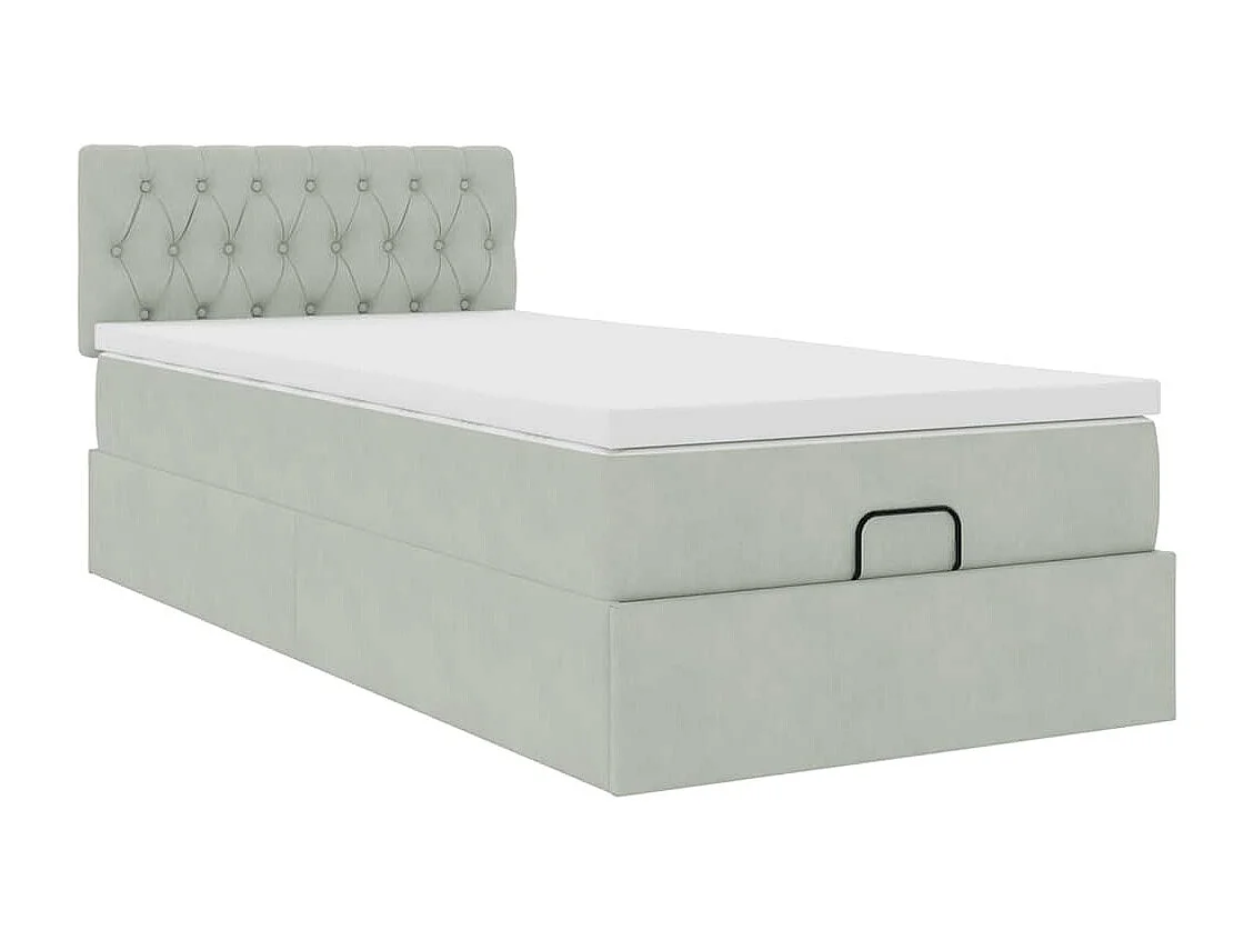 Cadre de lit ottoman et matelas gris clair 90x190 cm velours