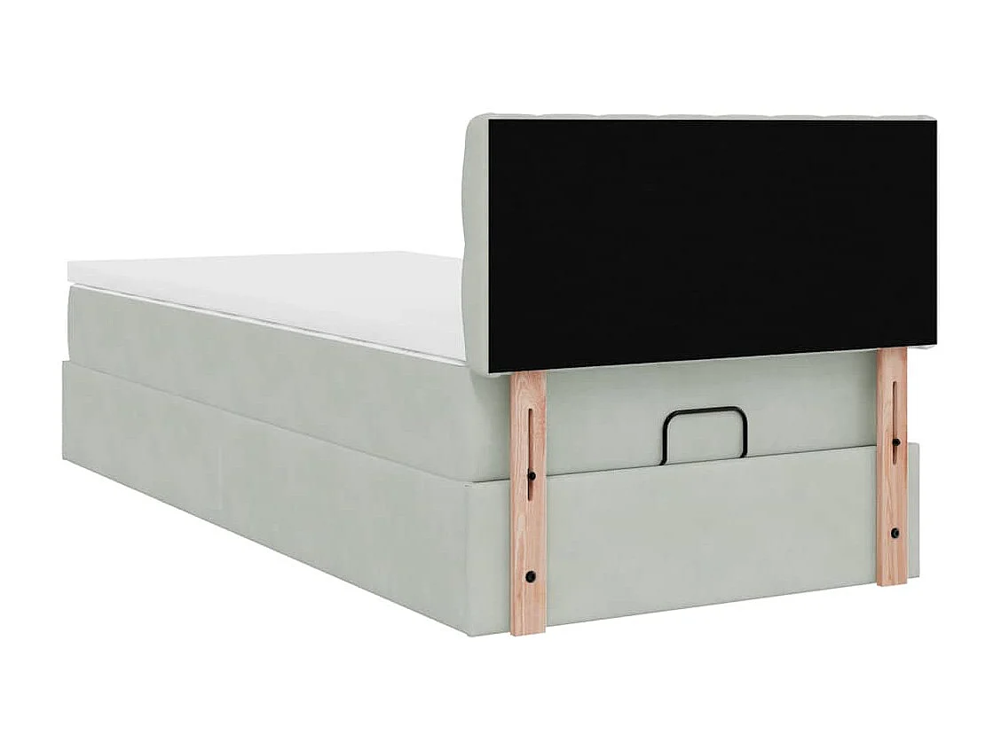 Cadre de lit ottoman et matelas gris clair 90x190 cm velours