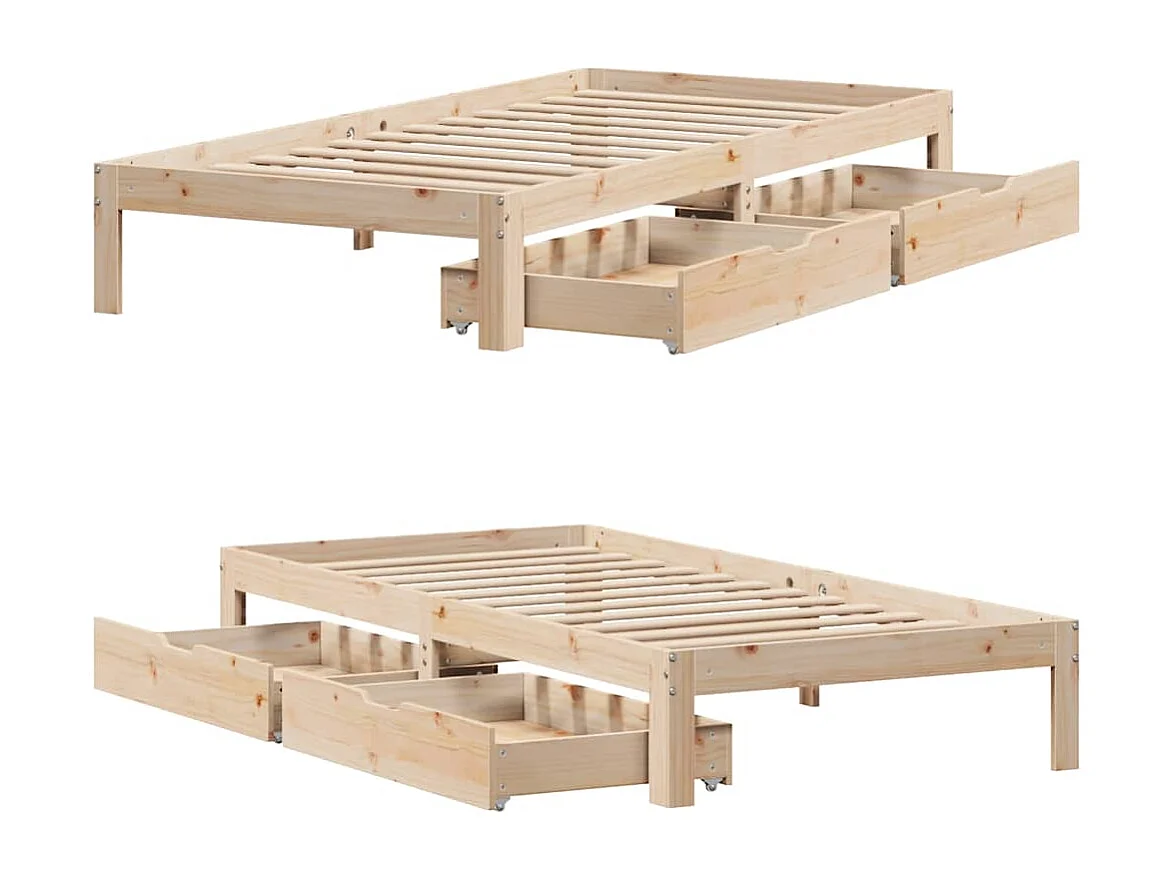 Giroletto con Cassetti 90x200 cm in Legno Massello di Pino