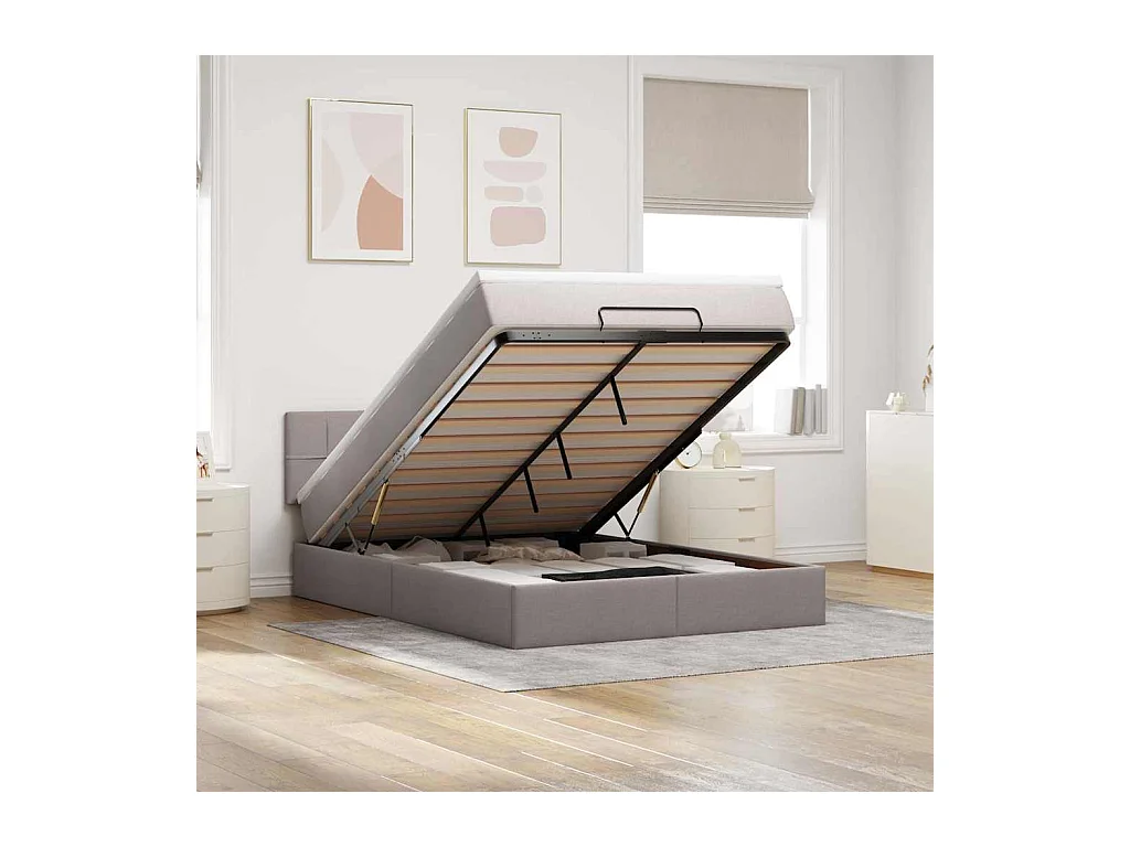 Cama otomana con colchón tela gris pardo 140x200 cm