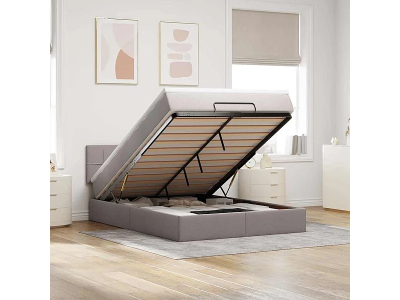 Cama otomana com colchão 140x200 cm tecido cinza