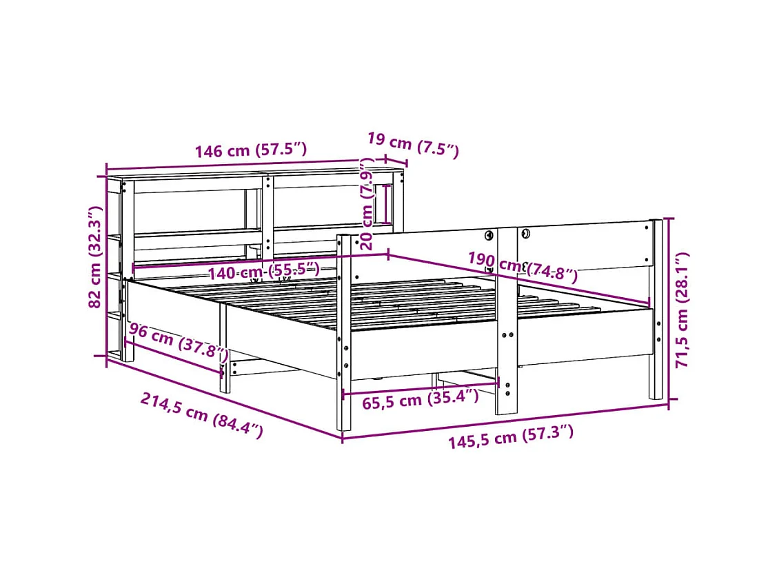Cadre de lit sans matelas blanc 140x190 cm bois de pin massif