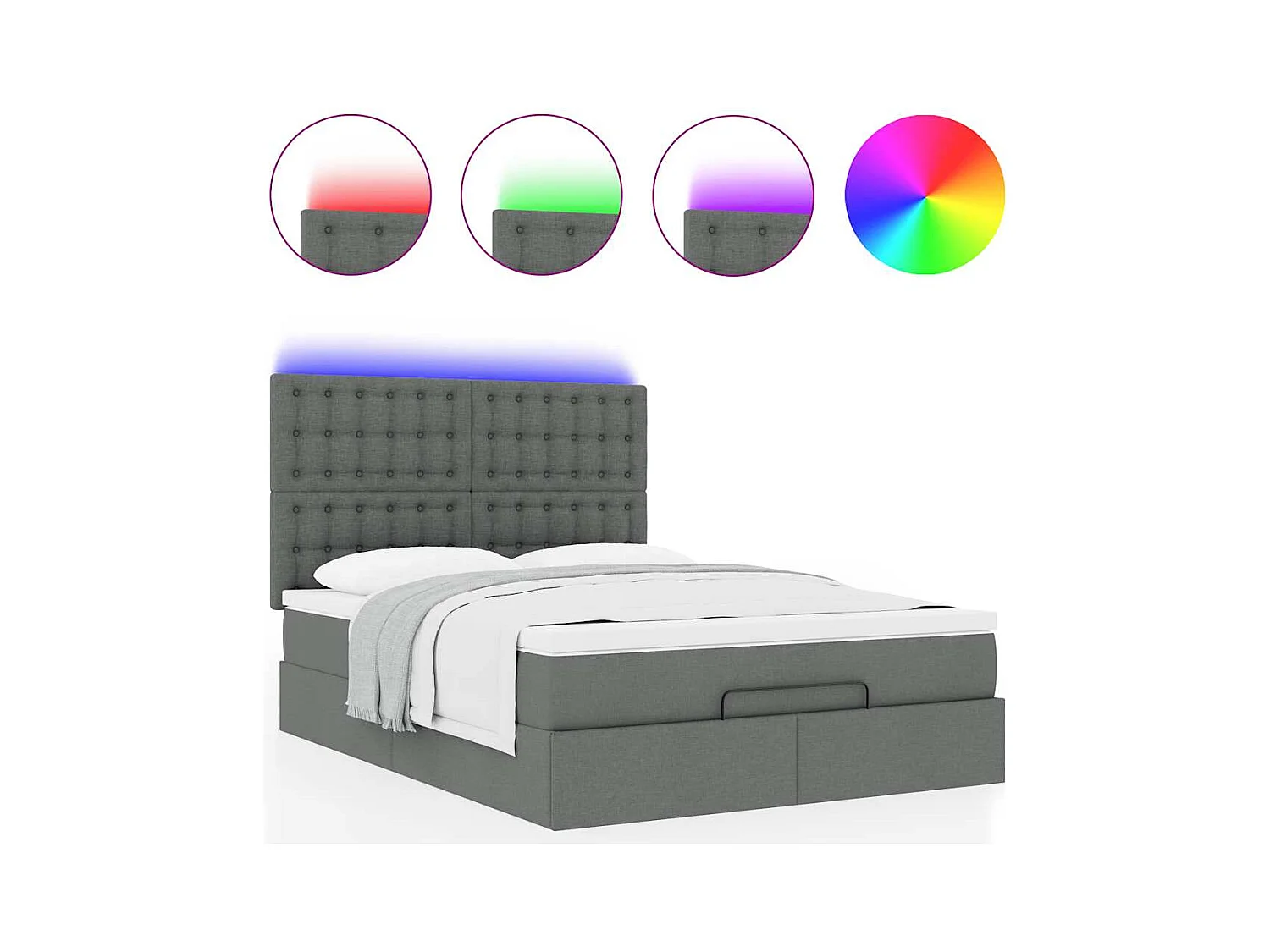 Ottoman-Bett mit Matratze & LEDs Dunkelgrau 140x190 cm Stoff