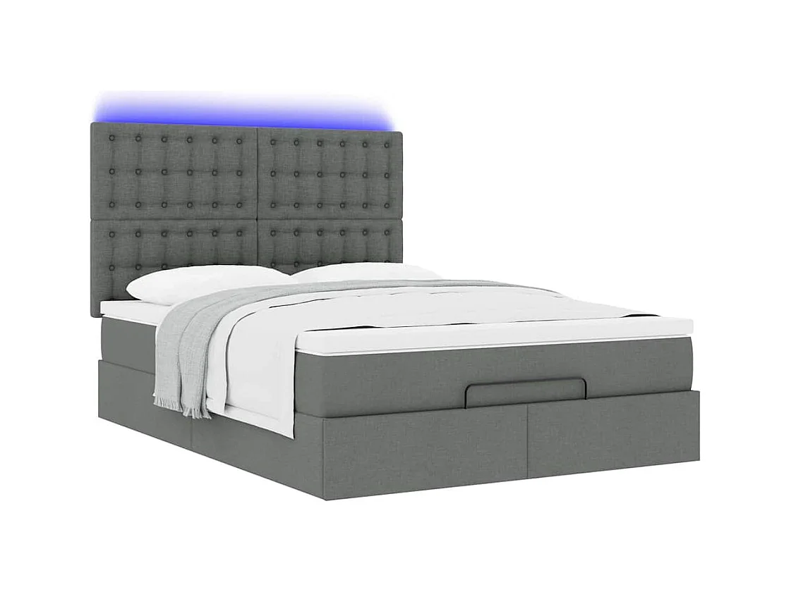 Ottoman-Bett mit Matratze & LEDs Dunkelgrau 140x190 cm Stoff