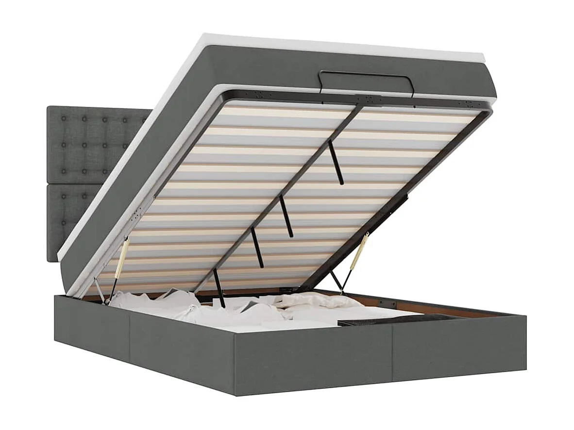 Cadre de lit ottoman avec matelas gris foncé 140x190 cm tissu