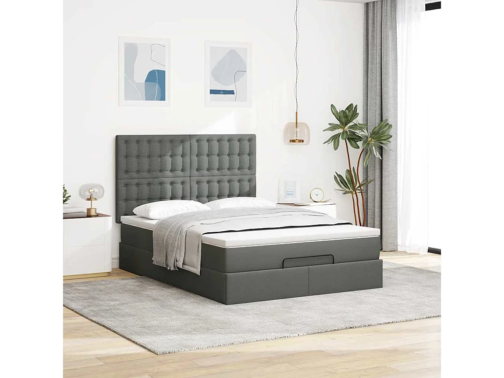 Cadre de lit ottoman avec matelas gris foncé 140x190 cm tissu