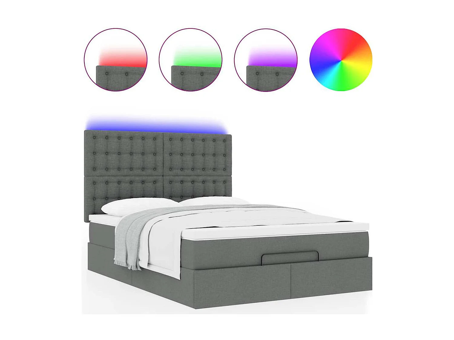 Cadre de lit ottoman avec matelas gris foncé 140x190 cm tissu