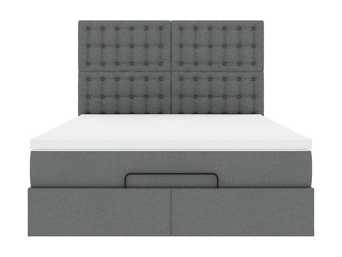 Cadre de lit ottoman avec matelas gris foncé 140x190 cm tissu