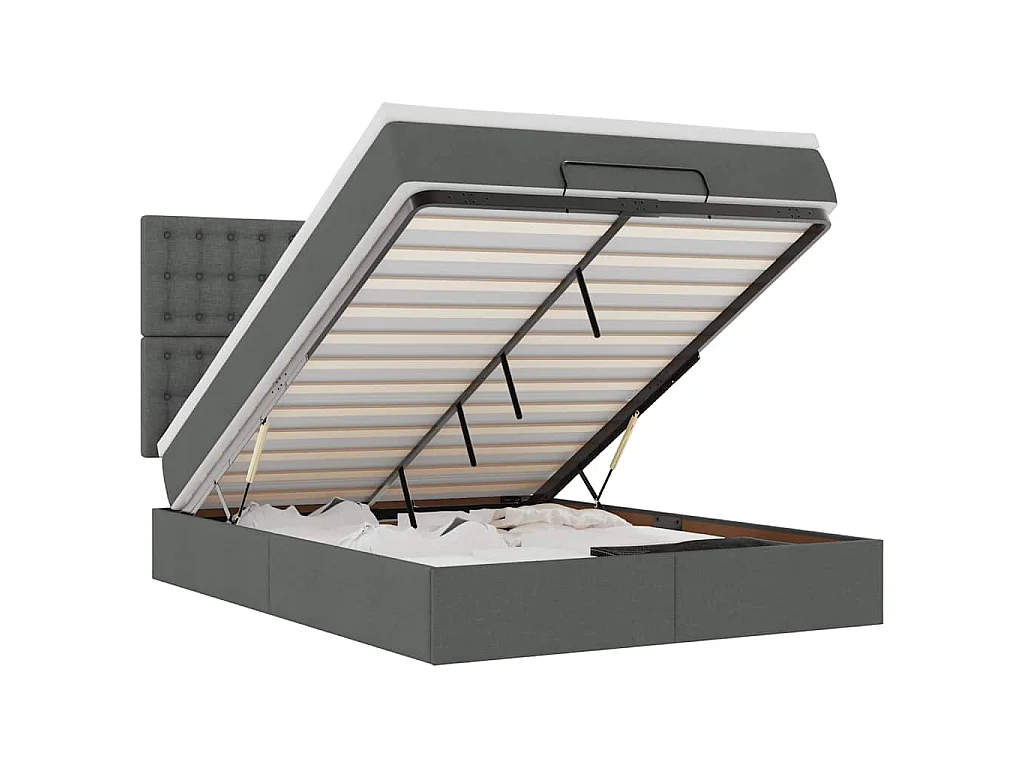 Estrutura de cama otomana com colchão 140x190cm cinzento escuro