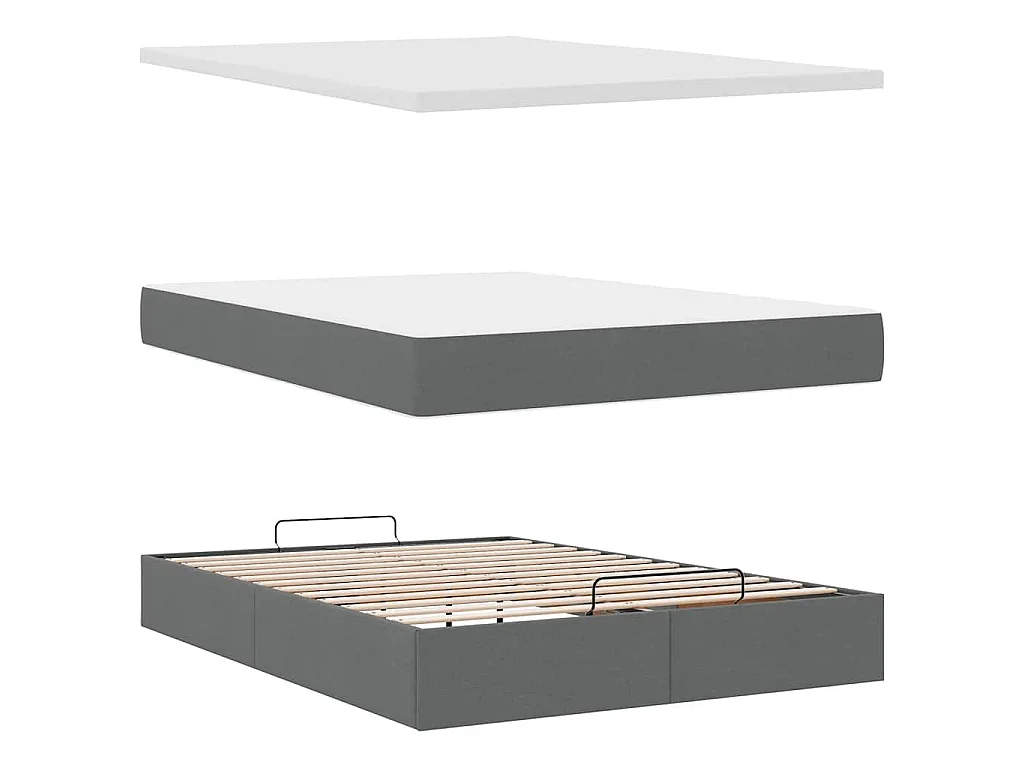 Estrutura de cama otomana com colchão 140x190cm cinzento escuro