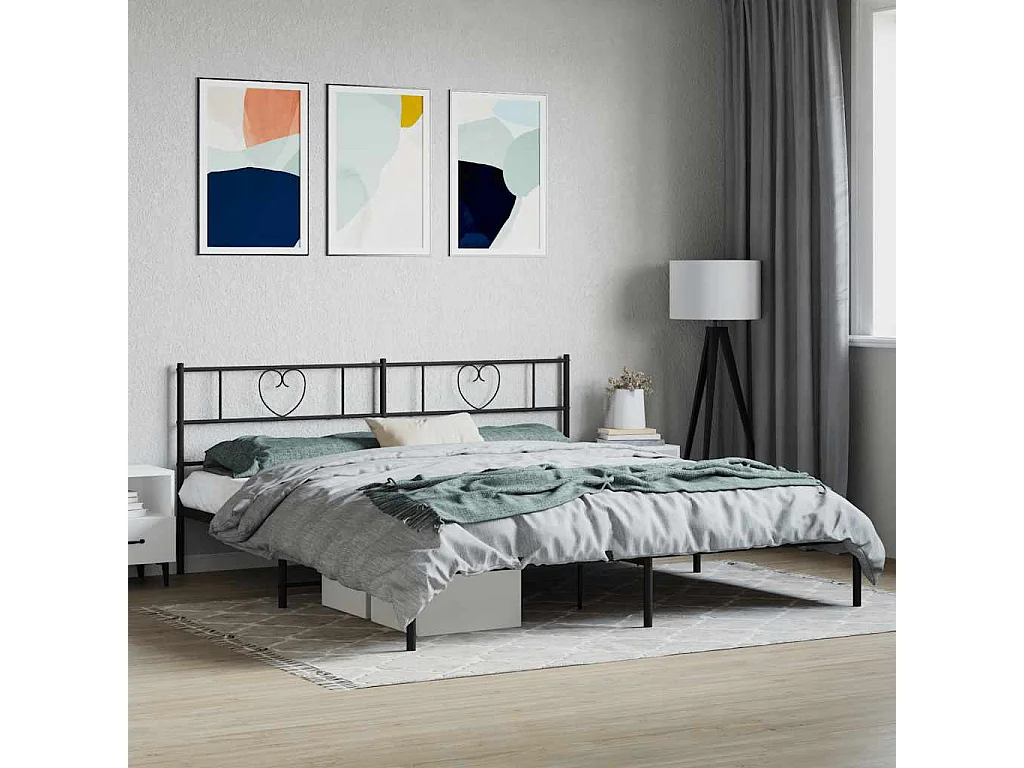 Bedframe met hoofdbord metaal zwart 180x200 cm