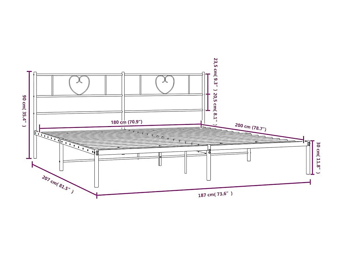 Bedframe met hoofdbord metaal zwart 180x200 cm