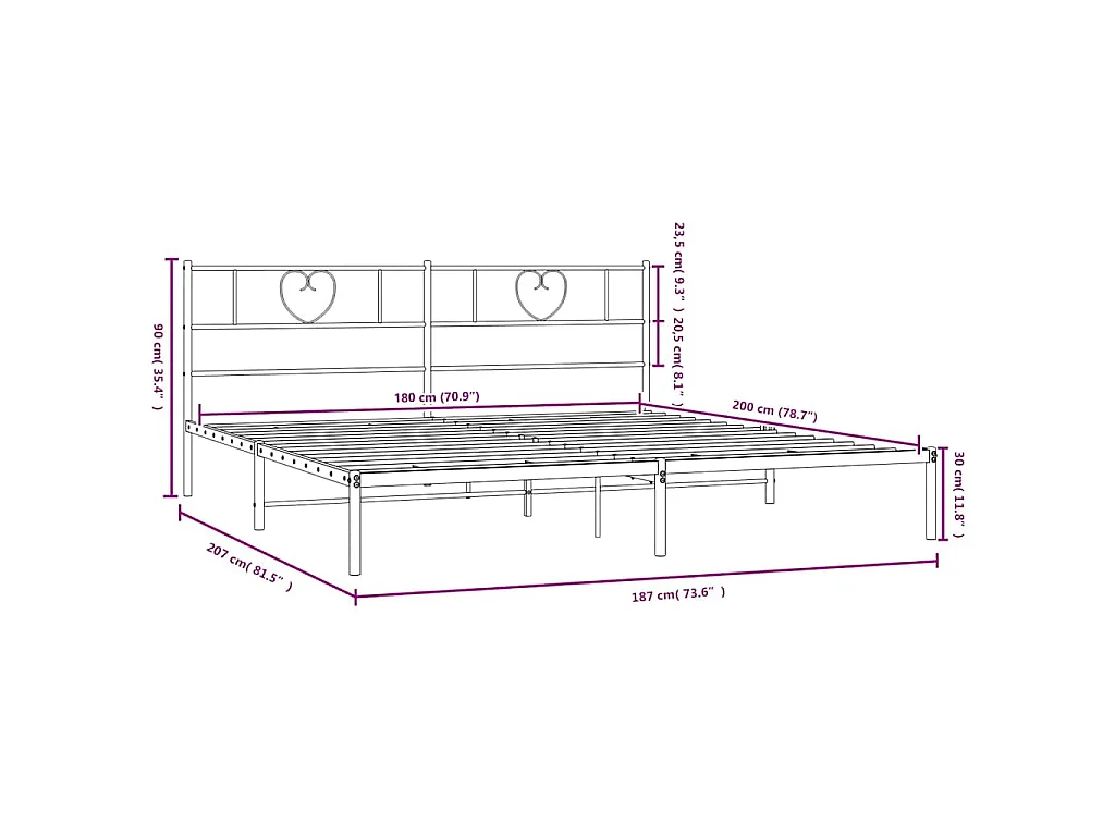Cadre de lit métal sans matelas et tête de lit noir 180x200 cm