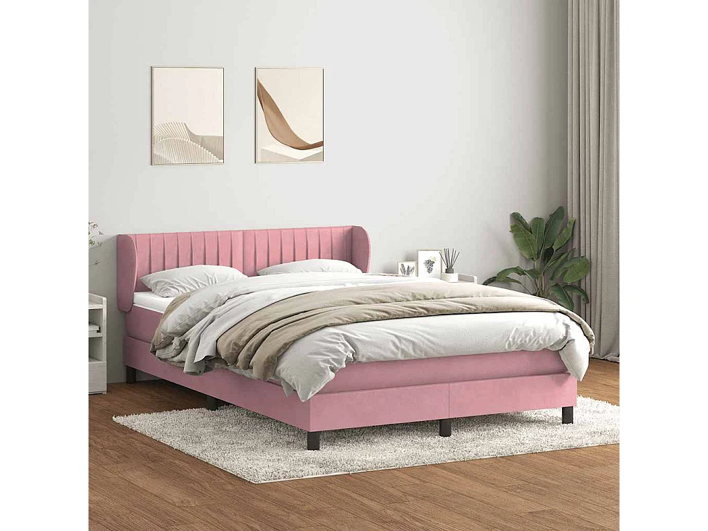 Giroletto a Molle con Materasso Rosa 160x220 cm in Velluto