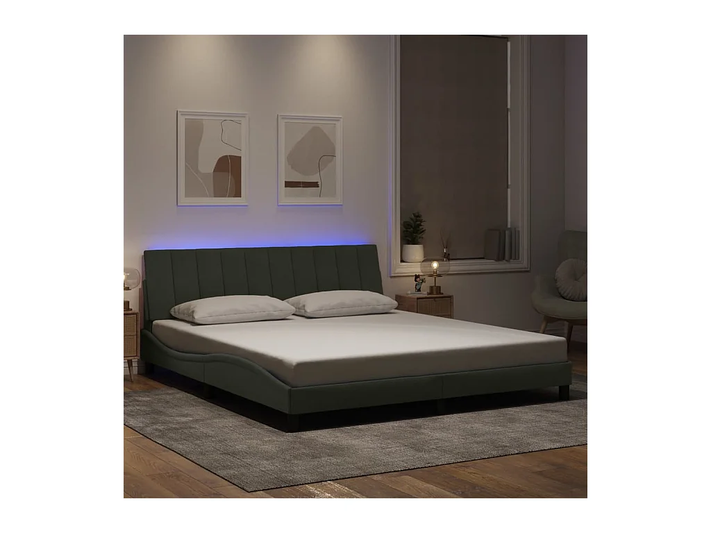 Cadre de lit avec LED sans matelas Hanko gris clair 180x200cm velours