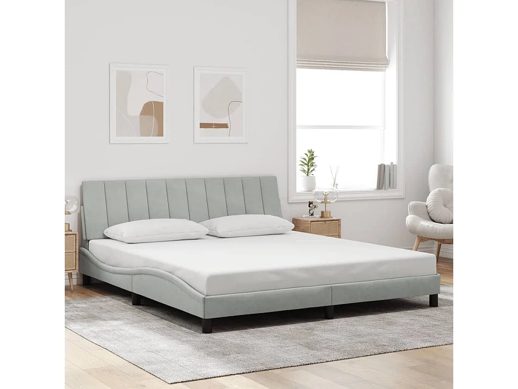 Estructura de cama con LED sin colchón Hanko terciopelo gris claro 180x200 cm