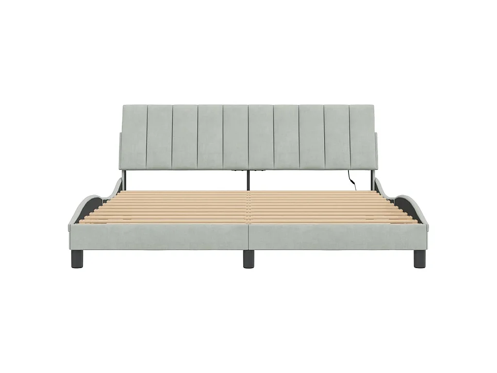 Estrutura de cama com LED sem colchão Hanko 180x200 cm veludo cinzento-claro