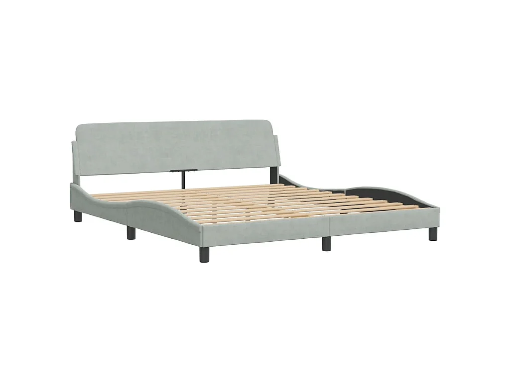 Estrutura de cama com LED sem colchão Hanko 180x200 cm veludo cinzento-claro